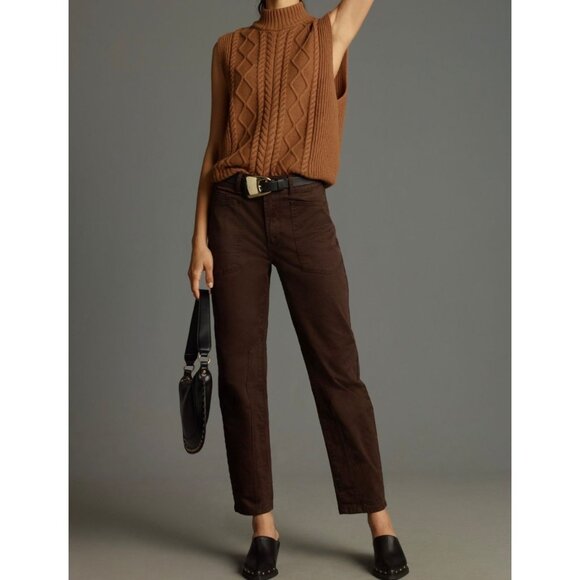 Pilcro Anthropologie The Wanderer Mid-Rise Relaxed-Leg Pants Size 27 Brown - Picture 1 of 6
